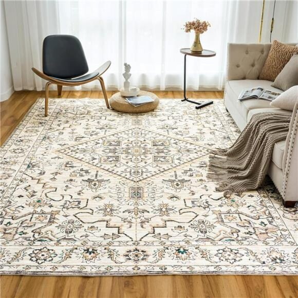 Machine Washable Rug 5'x7' Vintage Design Washable Area Rugs with Non Slip Rugs - Picture 1 of 7
